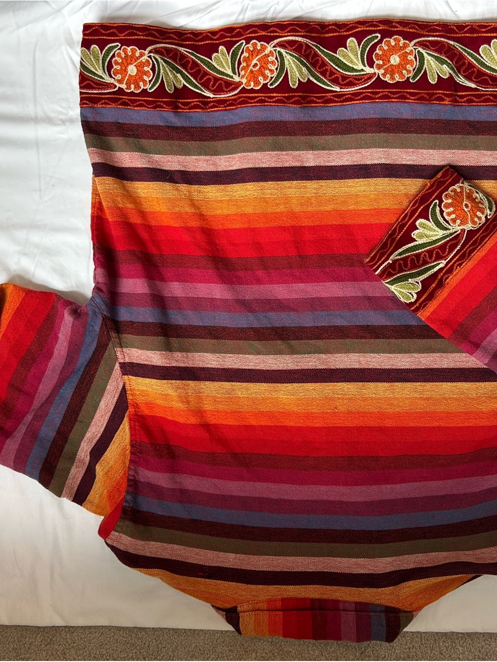 TanTrums XL Rainbow Stripe Embroidered Cotton Button Down Boho Shirt - Picture 8 of 8